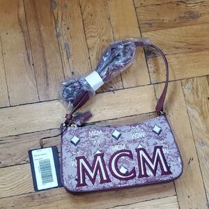MCM Women's Maroon and Beige Shoulder Bag